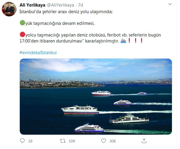 İstanbul Valisi: İstanbul'da deniz otobüsü, feribot vb. seferler durduruldu - Resim : 1
