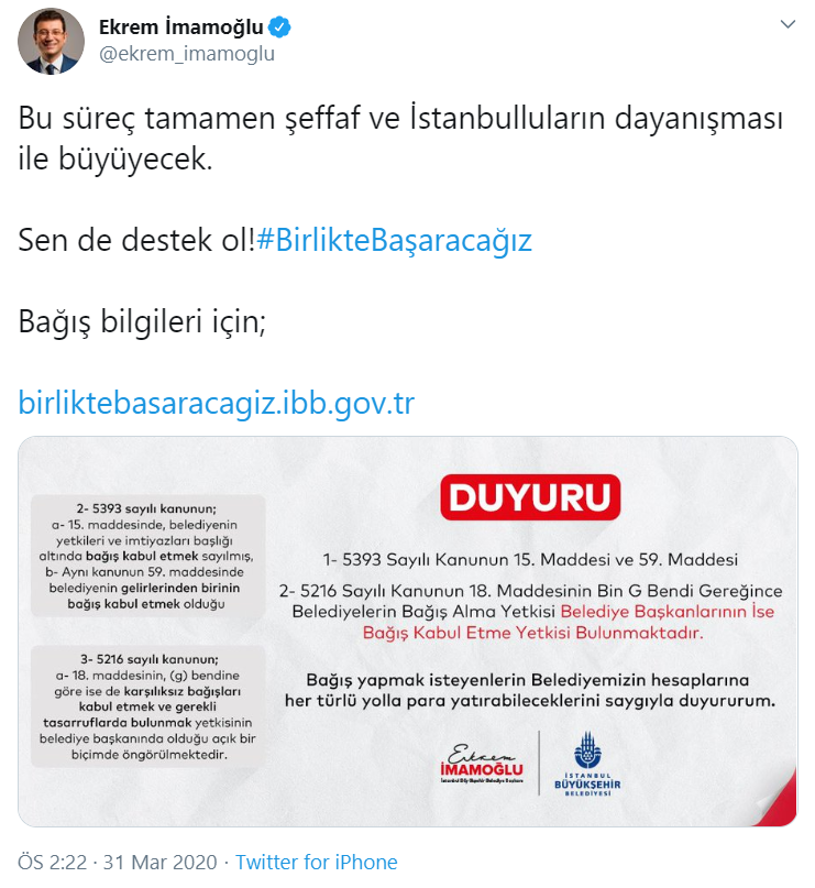 CHP'li belediyelerin bağış kampanyaları yasaklanıyor mu? İmamoğlu'ndan manidar paylaşım - Resim : 3
