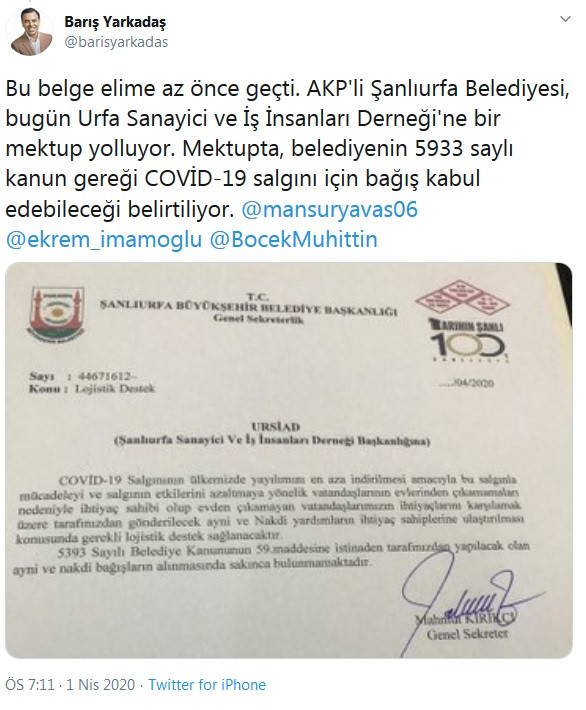 İşte yeni belge: AKP'li belediye bugün bağış istedi! - Resim : 1