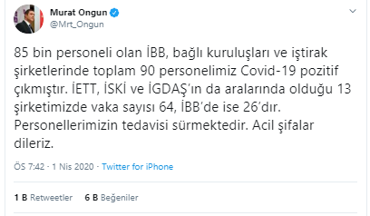 Murat Ongun açıkladı: İBB'de 90 personelin koronavirüs testi pozitif çıktı - Resim : 1