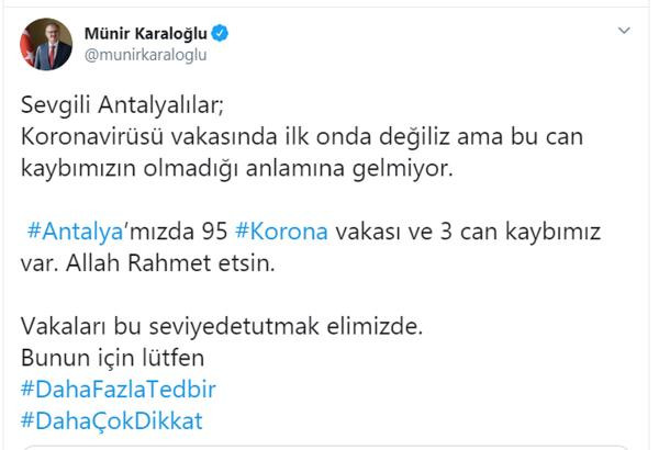 Antalya Valisi Münir Karaloğlu: 3 can kaybı, 95 vakamız var - Resim : 2