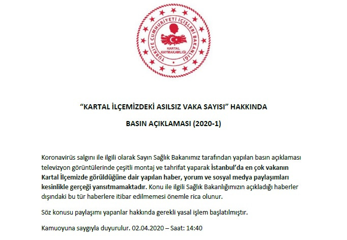 'İstanbul'da en fazla koronavirüs vakası Kartal'da iddiası hakkında açıklama - Resim : 2