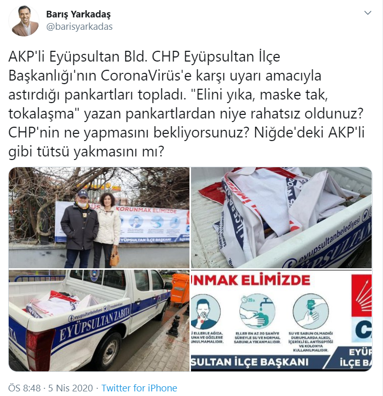 AKP'li belediye CHP'nin astığı 'koronavirüs' pankartlarını söktü - Resim : 1