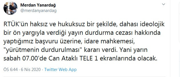 RTÜK'ün Tele 1'e verdiği 'yayın durdurma' cezası durduruldu! - Resim : 2