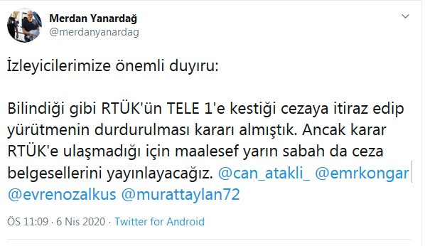 RTÜK'ün Tele 1'e verdiği 'yayın durdurma' cezası durduruldu! - Resim : 3