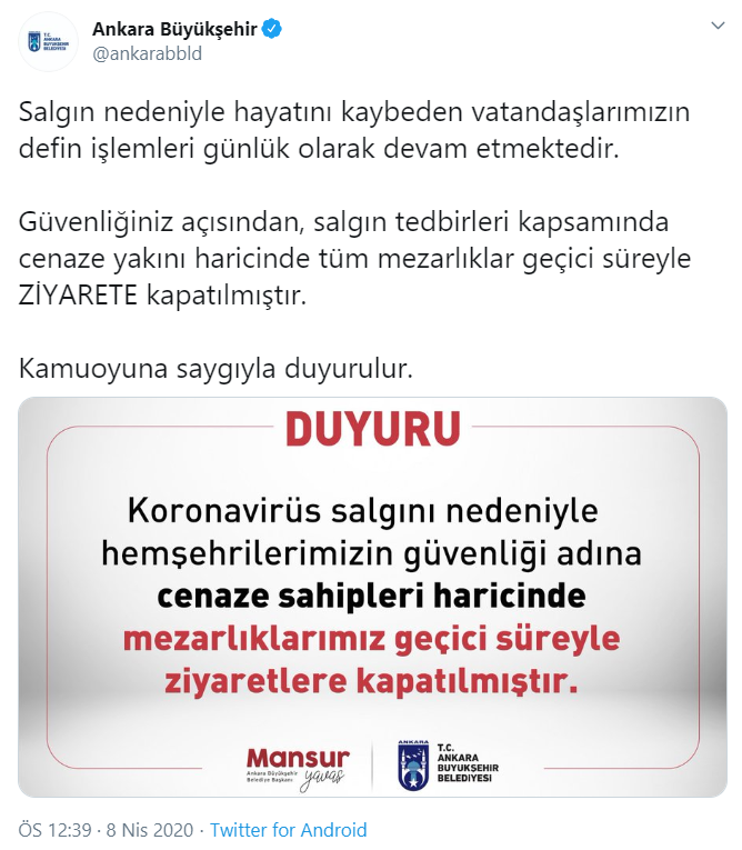 Ankara Büyükşehir Belediyesi'nden koronavirüs kararı: Ziyarete kapatıldı - Resim : 1