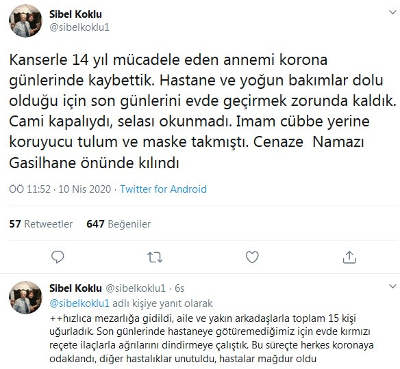 Yazar Sibel Köklü: Korona günlerinde annemi kaybettim, diğer hastalıklar unutuldu - Resim : 1