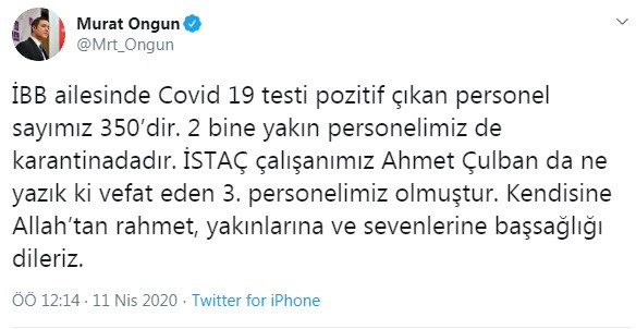 İBB'den bir acı haber daha! Koronavirüs testi pozitif çıkan personel sayısı 350'ye yükseldi - Resim : 1