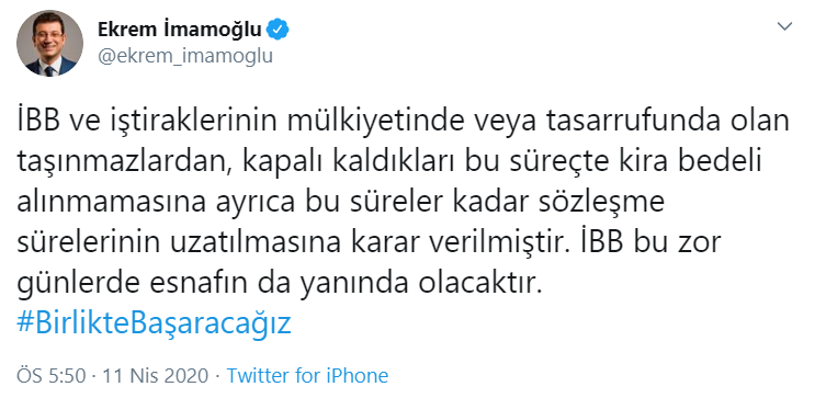 İmamoğlu duyurdu: Kira bedeli alınmamasına karar verilmiştir - Resim : 1