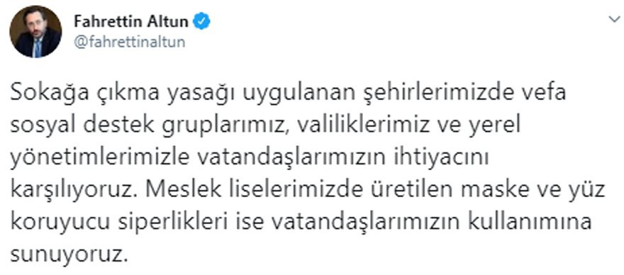 İletişim Başkanı Altun’dan sokağa çıkma yasağı açıklaması - Resim : 1