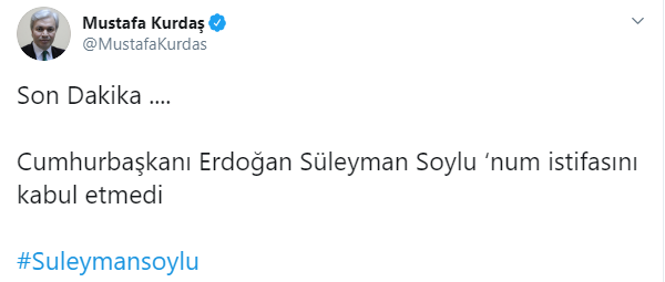 Milli Gazete GYY'si Kurdaş: Erdoğan, Soylu'nun istifasını kabul etmedi - Resim : 1