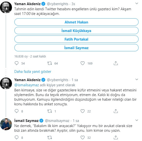 İsmail Saymaz’dan Prof. Yaman Akdeniz’e: Ayıptır, silin şunu - Resim : 1