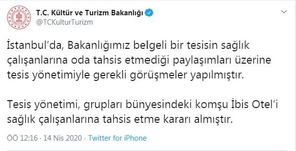 Kültür ve Turizm Bakanlığından 'Sağlık çalışanlarına oda tahsis edilmediği' iddialarına yanıt - Resim : 1