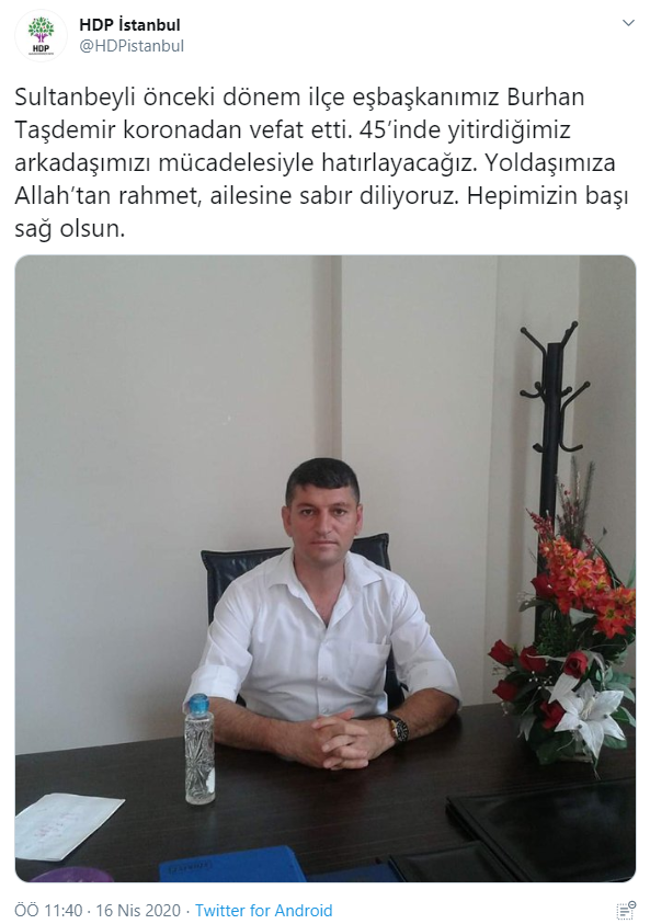Koronavirüse yakalanan HDP'li Burhan Taşdemir hayatını kaybetti - Resim : 1