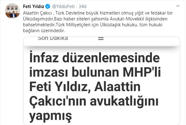 MHP'li Yıldız'dan Çakıcı savunması: Türk Devletine büyük hizmetleri olmuş yiğit bir ülküdaşımız - Resim : 1