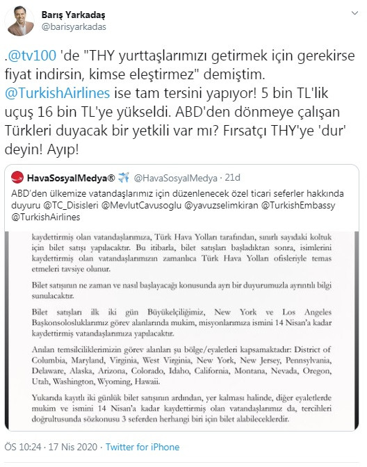 'Bunun adı fırsatçılık: THY'nin 5 bin TL'lik bileti 16 bin TL'ye yükseldi!' - Resim : 1