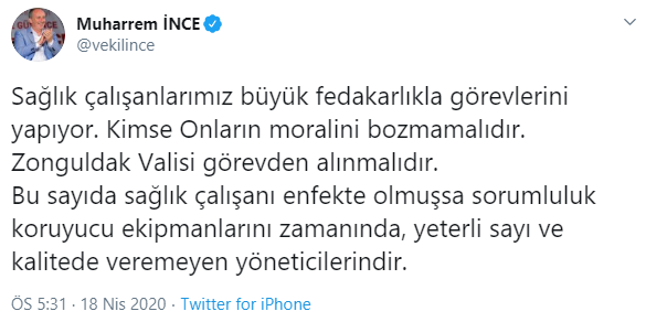 Muharrem İnce'den Zonguldak Valisi Erdoğan Bektaş'a tepki: 'Görevden alınmalıdır' - Resim : 2