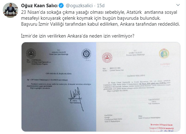 CHP'nin Atatürk Anıtına çelenk koymasına İzmir'de izin var Ankara'da yok! - Resim : 1