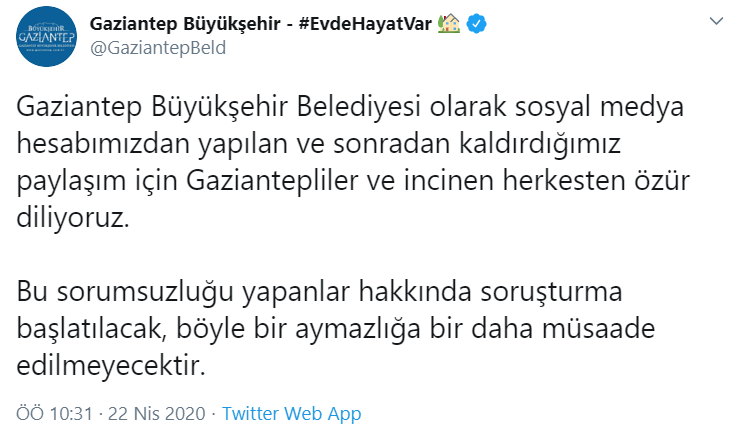 Gaziantep Büyükşehir Belediyesi, cinsiyetçi paylaşımından dolayı özür diledi - Resim : 1