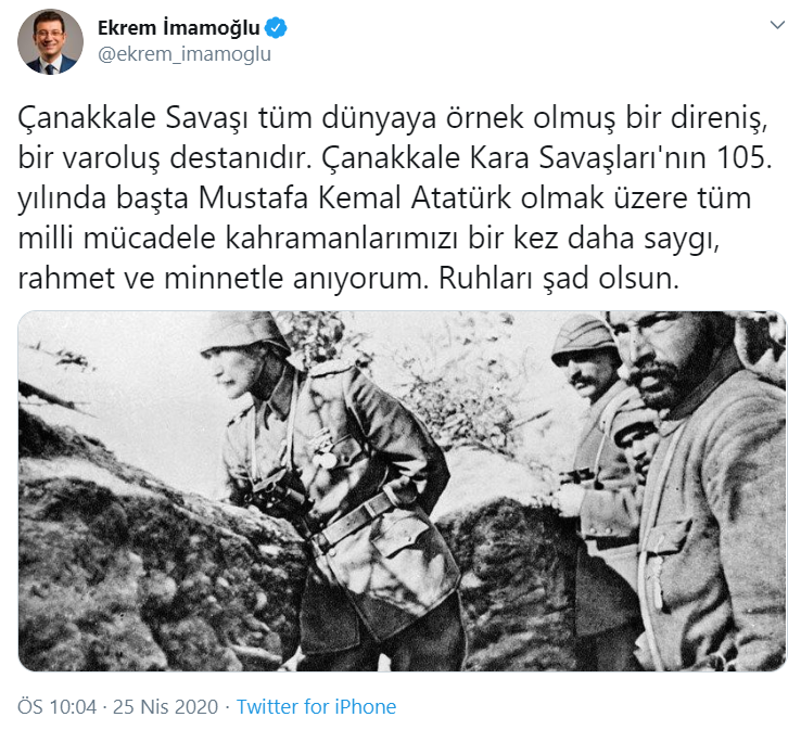 Ekrem İmamoğlu'ndan Çanakkale Kara Savaşları mesajı - Resim : 1