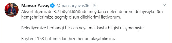 Ankara'da deprem! Mansur Yavaş açıklama yaptı - Resim : 1