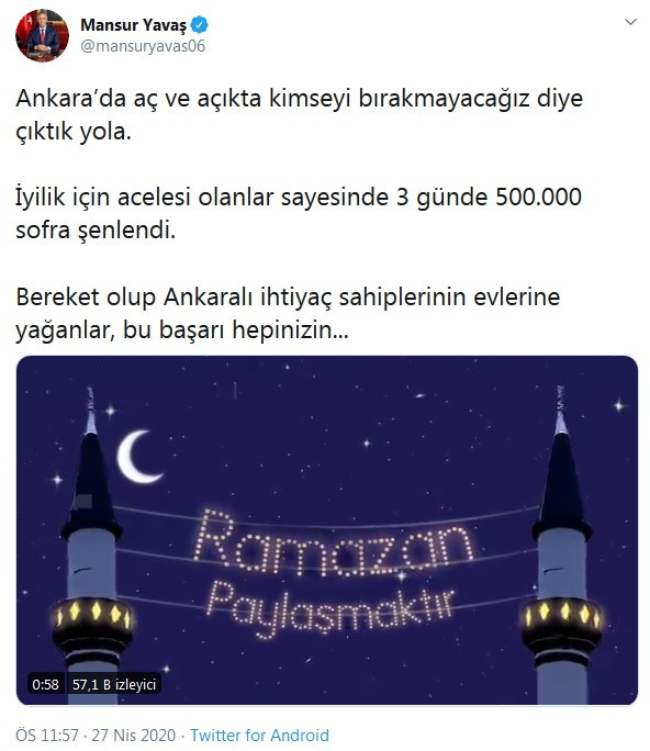 Mansur Yavaş: 3 günde 500.000 sofra şenlendi - Resim : 1