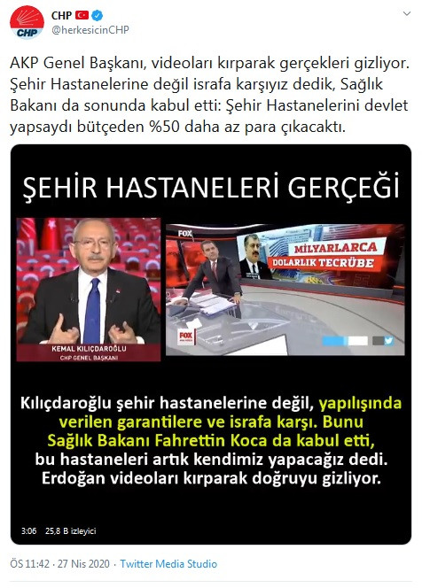 CHP'den 'şehir hastaneleri' videosu: Erdoğan, videoları kırparak gerçekleri gizliyor - Resim : 1