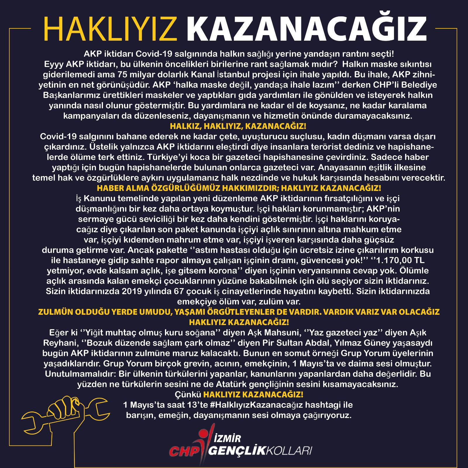 CHP'li gençlerden iktidara sert eleştiri ve 1 Mayıs çağrısı - Resim : 1
