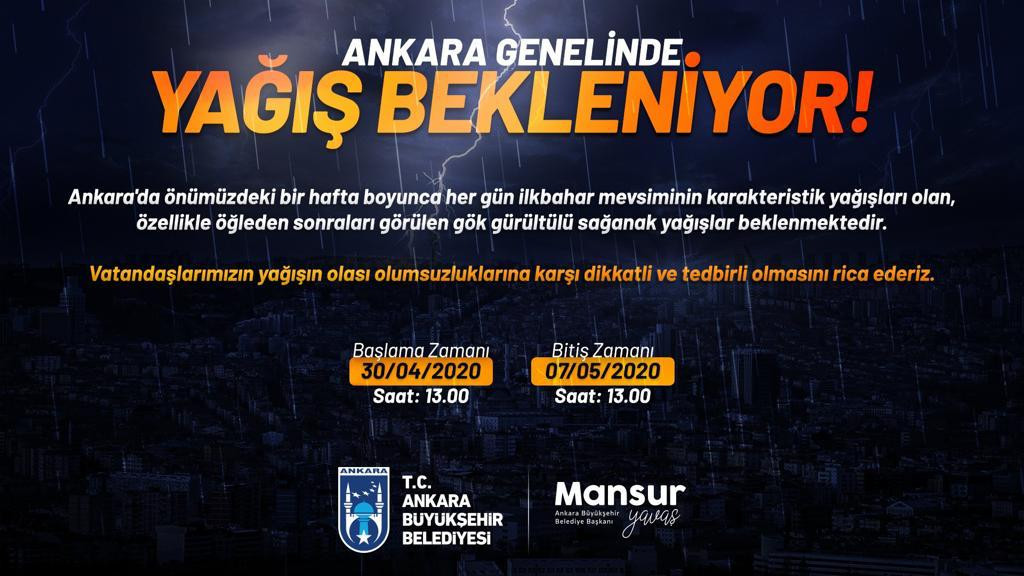 Ankara Büyükşehir Belediyesi'nden 1 haftalık yağış uyarısı - Resim : 1