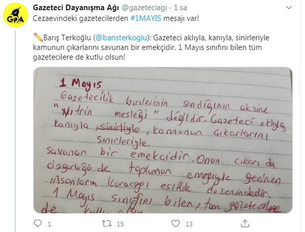 Tutuklu gazetecilerden 1 Mayıs mesajı - Resim : 1