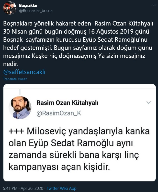 Boşnaklardan Rasim Ozan Kütahyalı'ya: Keşke hiç doğmasaydı - Resim : 1