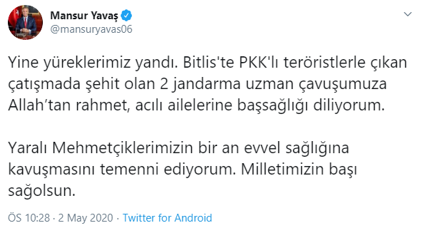 Mansur Yavaş'tan şehitler için başsağlığı mesajı - Resim : 1