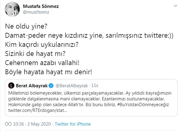 Erdoğan ve Berat Albayrak'ın tweetine ilginç yorum: Damat - peder neye kızdınız yine? - Resim : 1