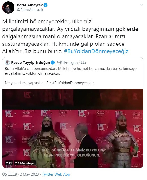 Erdoğan ve Berat Albayrak'ın tweetine ilginç yorum: Damat - peder neye kızdınız yine? - Resim : 2