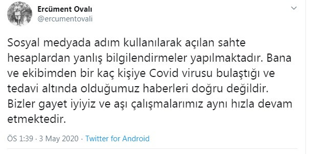 Prof. Dr. Ercüment Ovalı'dan sağlık durumlarına ilişkin açıklama: Bana ve ekibimden... - Resim : 1