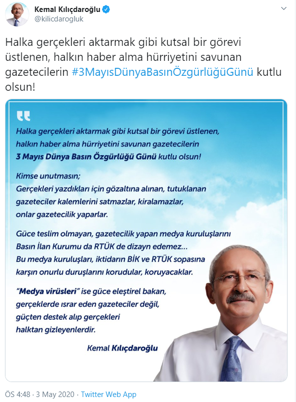 Kılıçdaroğlu, basın emekçilerinin Dünya Basın Özgürlüğü Günü'nü kutladı - Resim : 1