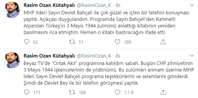 Bahçeli'den Rasim Ozan Kütahyalı'ya tebrik telefonu: 'CHP’nin zulümlerini lanetle anıyorum' - Resim : 1