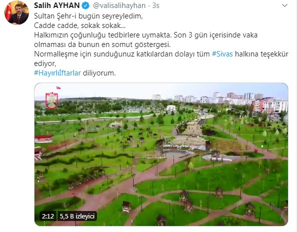 Sivas Valisi sosyal medyadan duyurdu! 3 gündür koronavirüs vakası görülmedi - Resim : 1