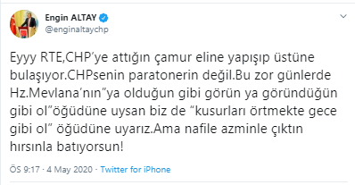 Engin Altay'dan Erdoğan'a: CHP’ye attığın çamur eline yapışıp üstüne bulaşıyor - Resim : 1