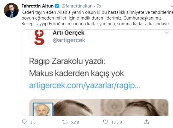 Altun ve Kalın'dan Evrensel yazarının Erdoğan yazısına tepki: Sonuna kadar arkasındayız - Resim : 1