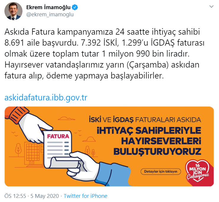 İmamoğlu açıkladı: 'Askıda Fatura' kampanyasına kaç aile başvurdu? - Resim : 1