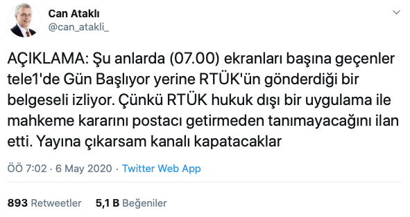 Can Ataklı'dan RTÜK'e tepki: Yayına çıkarsam kanalı kapatacaklar - Resim : 1