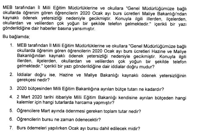 CHP'li Tanrıkulu'nun burs sorusuna bakanlıktan yanıt - Resim : 1