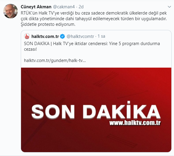 Cüneyt Akman'dan 'Halk TV'ye ceza' tepkisi: Dikta yönetiminde dahi tahayyül edilemez - Resim : 2