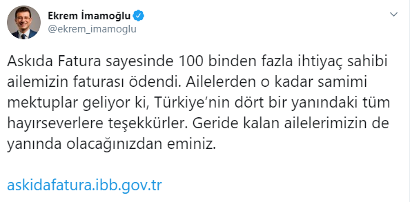 Ekrem İmamoğlu: 100 binden fazla ihtiyaç sahibi ailemizin faturası ödendi - Resim : 1