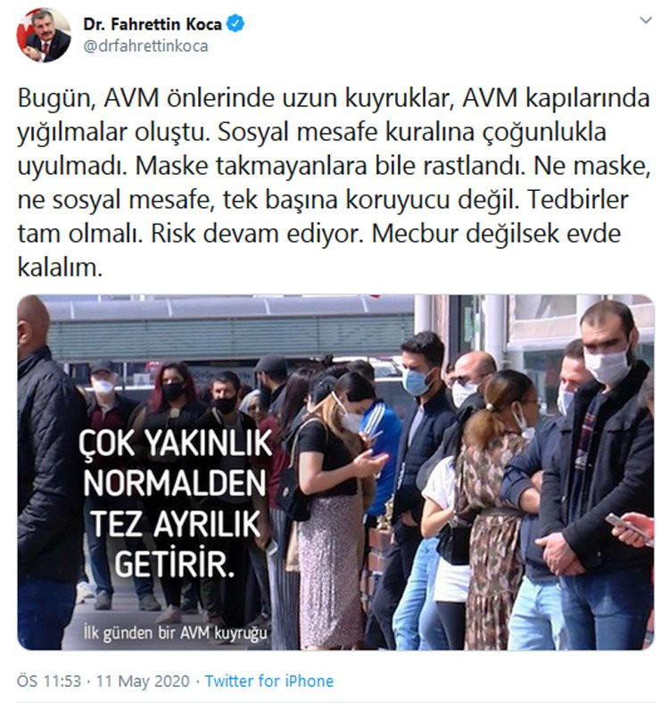 Sağlık Bakanı Fahrettin Koca'dan dikkat çeken AVM uyarısı - Resim : 1