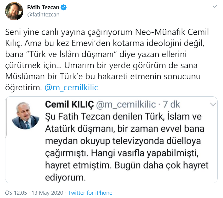 Gerici Fatih Tezcan bu kez de ilahiyatçı yazar Cemil Kılıç’ı tehdit etti! - Resim : 2