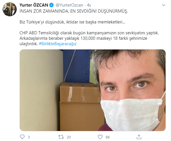 CHP ABD'den Türkiye'ye 130 bin maske yardımı - Resim : 1