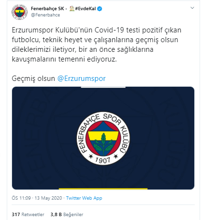 Fenerbahçe, Galatasaray ve Beşiktaş'tan Erzurumspor'a geçmiş olsun mesajı - Resim : 2