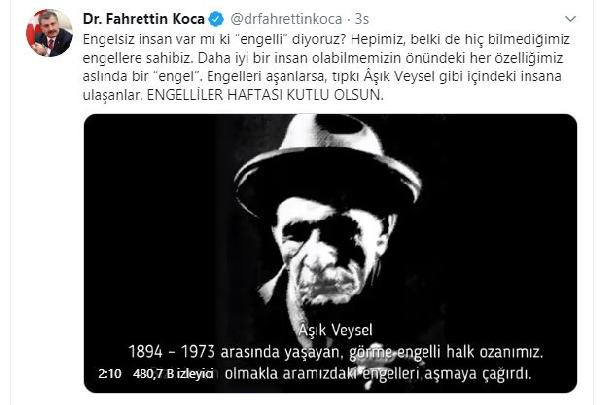 Fahrettin Koca'dan Âşık Veyselli Engelliler Haftası kutlaması - Resim : 1